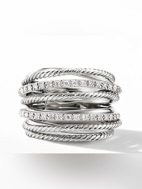 David Yurman STYLE Elegant Multi-Band Sterling Silver CZ Women's Ring
